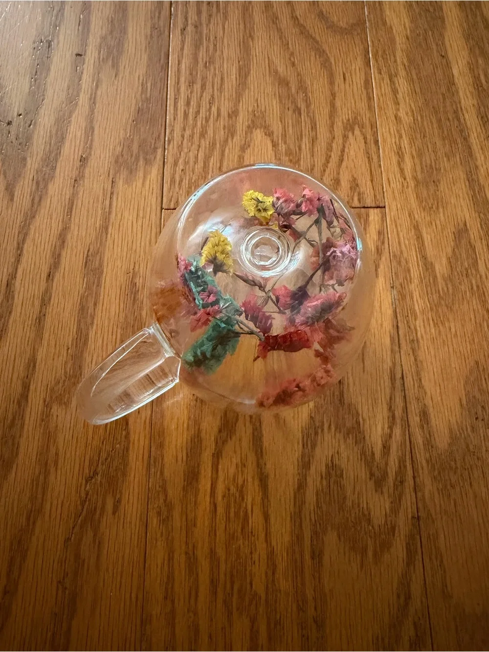 Clear Acrylic Decorative Mug Cup with Pink Floral Accents Dried Flowers
